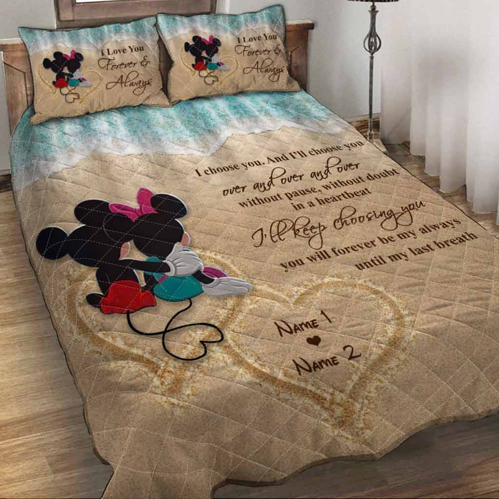 Personalized Mickey Mouse Quilt Set Custom Names Romantic Gift for Couples Quilt Set GradoCreations