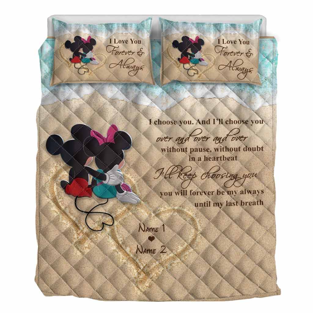 Personalized Mickey Mouse Quilt Set Custom Names Romantic Gift for Couples Quilt Set GradoCreations