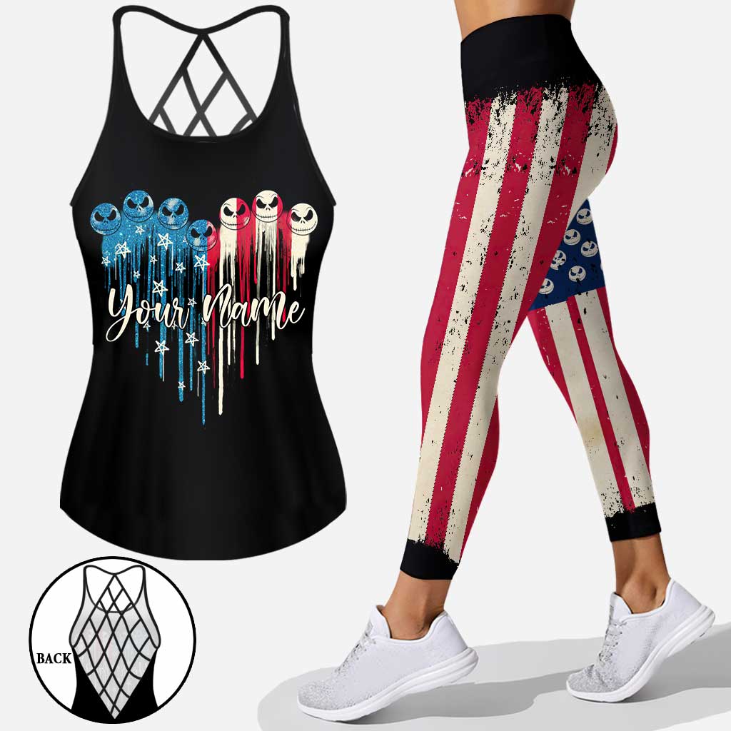 Personalized Independence Day Cross Tank Top & Leggings for Women Cross Tank Top & Leggings GradoCreations
