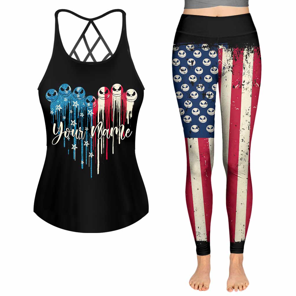 Personalized Independence Day Cross Tank Top & Leggings for Women Cross Tank Top & Leggings GradoCreations