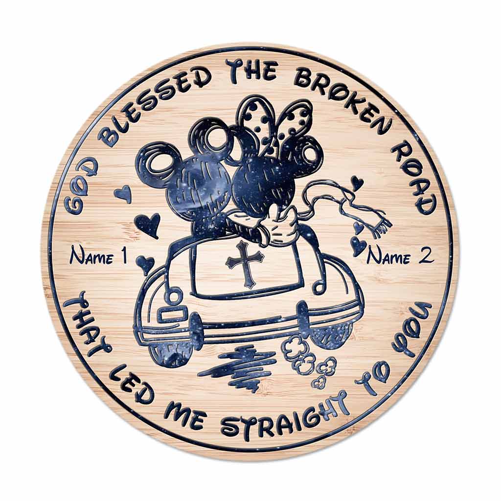 Personalized Round Wood Sign God Blessed the Broken Road Gift for Couples Round Wood Sign GradoCreations
