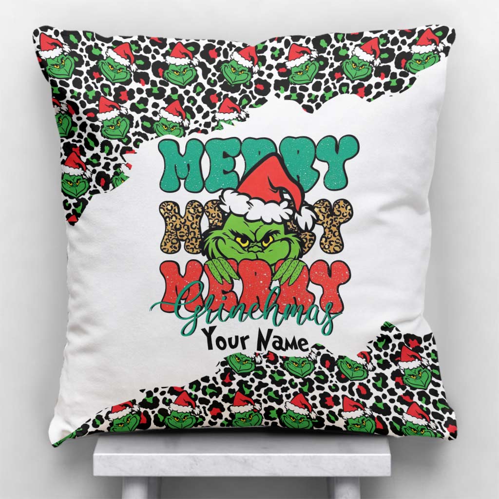 Personalized Grinch Christmas Throw Pillow Custom Name Gift Throw Pillow GradoCreations
