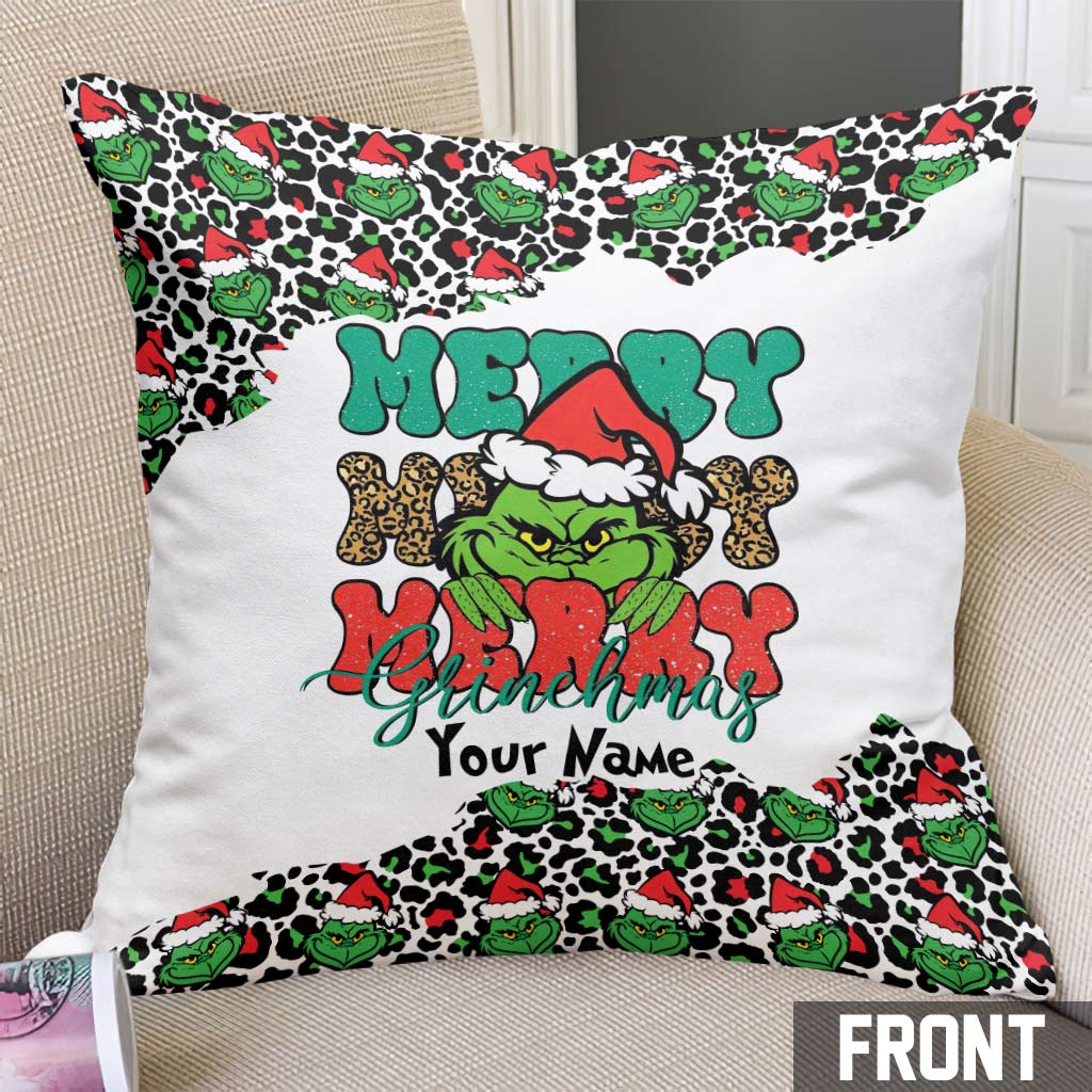 Personalized Grinch Christmas Throw Pillow Custom Name Gift Throw Pillow GradoCreations