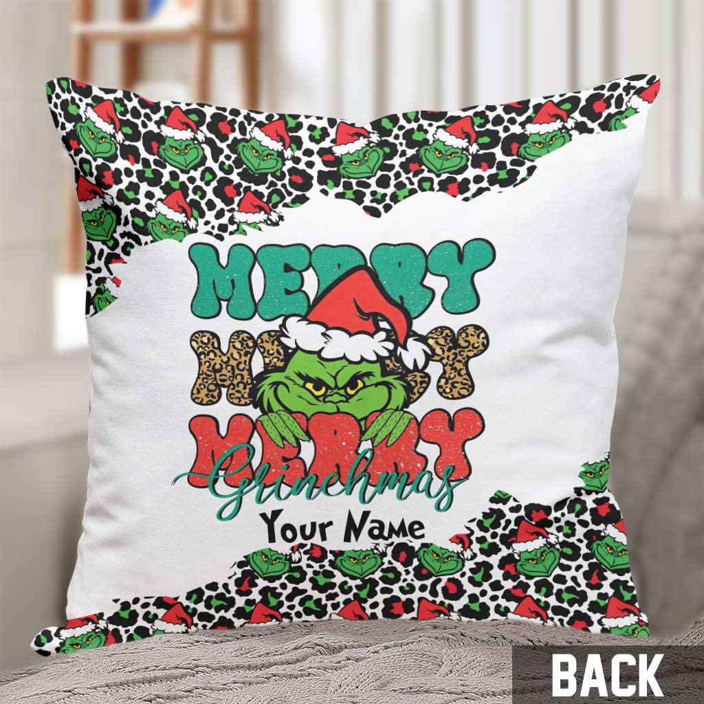 Personalized Grinch Christmas Throw Pillow Custom Name Gift Throw Pillow GradoCreations