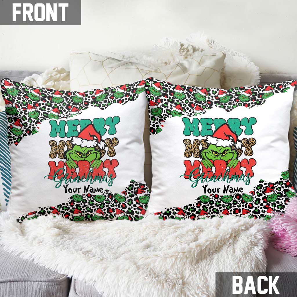 Personalized Grinch Christmas Throw Pillow Custom Name Gift Throw Pillow GradoCreations