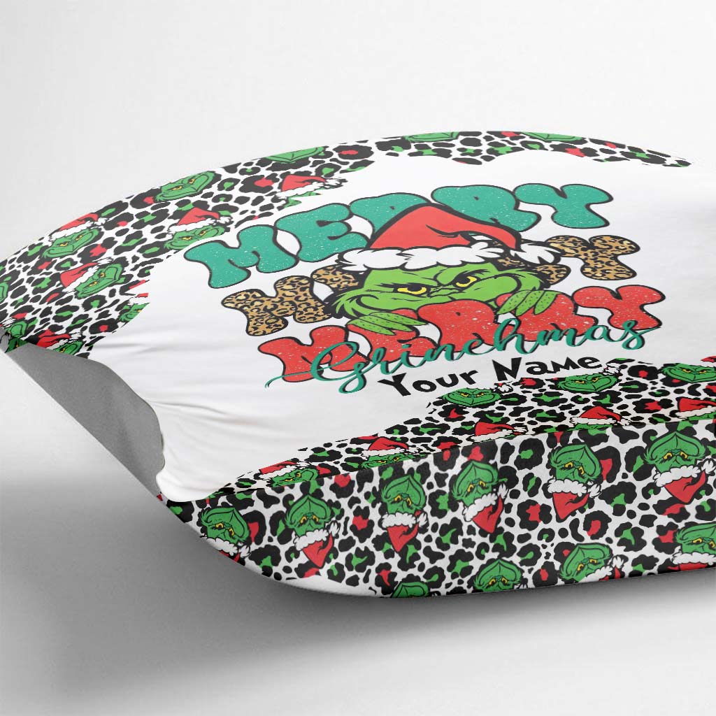Personalized Grinch Christmas Throw Pillow Custom Name Gift Throw Pillow GradoCreations