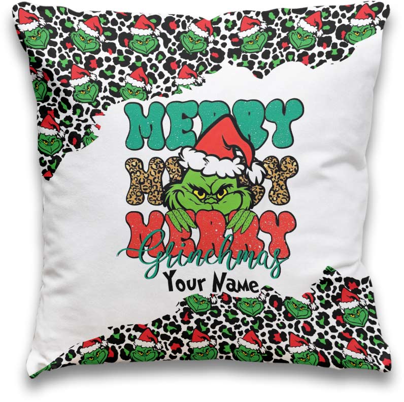 Personalized Grinch Christmas Throw Pillow Custom Name Gift Throw Pillow GradoCreations