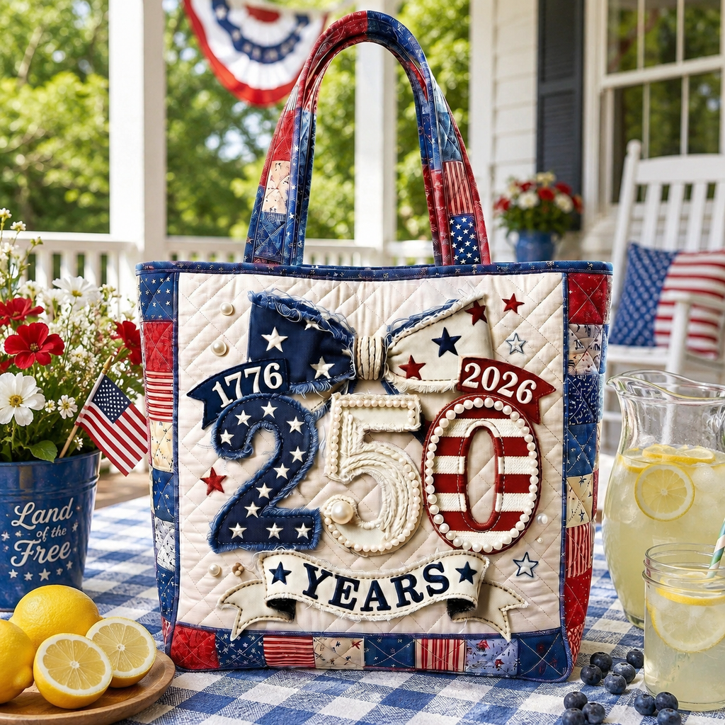Personalized Quilted Tote Bag USA Flag Design Gift for Her