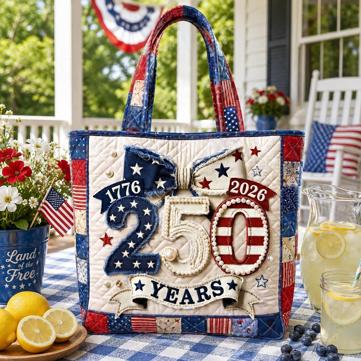 Personalized Quilted Tote Bag USA Flag Design Gift for Her