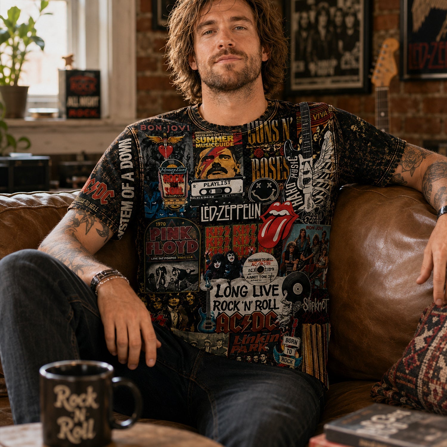All-Over Print Classic Rock T-Shirt for Music Lovers GradoCreations
