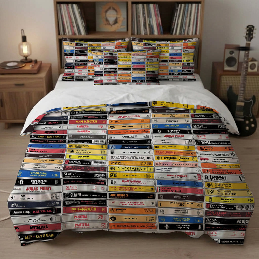 Classic Rock Metal Cassette Bedding Set Gift for Music Lovers GradoCreations