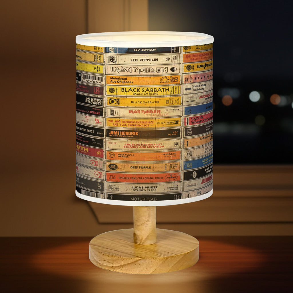 Vintage Rock Music Fabric Lamp with Wood Base for Music Lovers GradoCreations