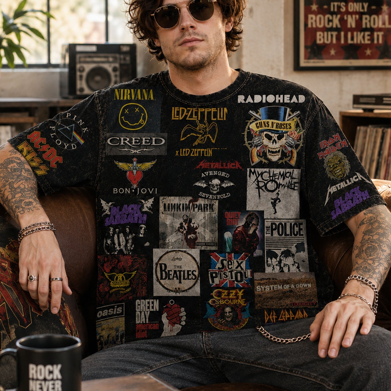 All-Over Print Classic Rock T-Shirt Gift for Music Lovers GradoCreations