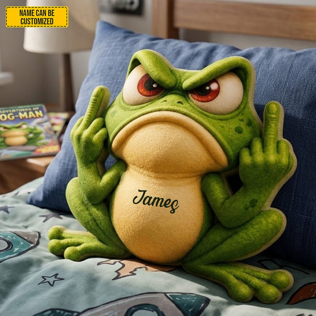 Personalized Grumpy Frog Shaped Pillow Custom Name Gift GradoCreations