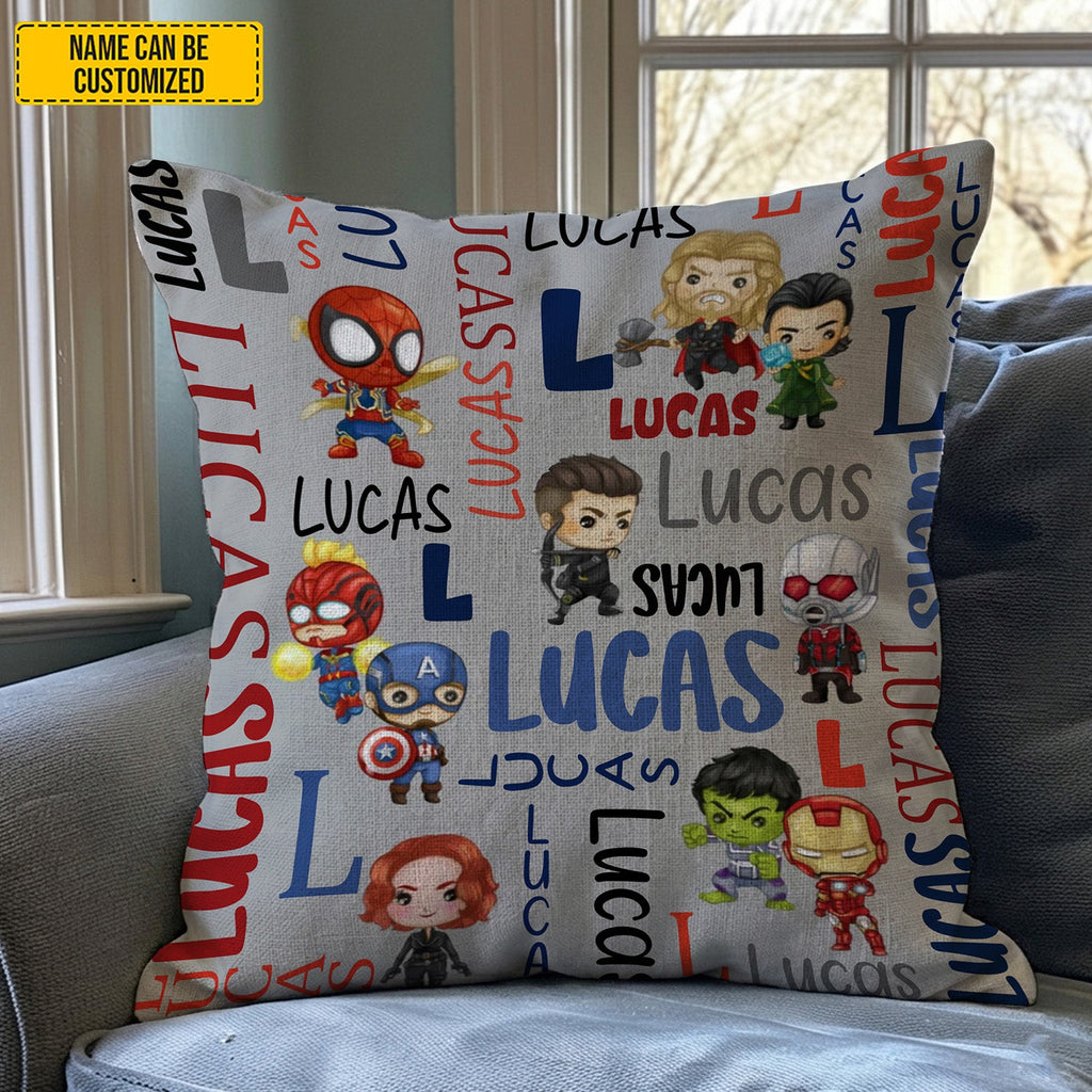 Personalized Kids Pillow with Superhero Design Custom Name Gift GradoCreations