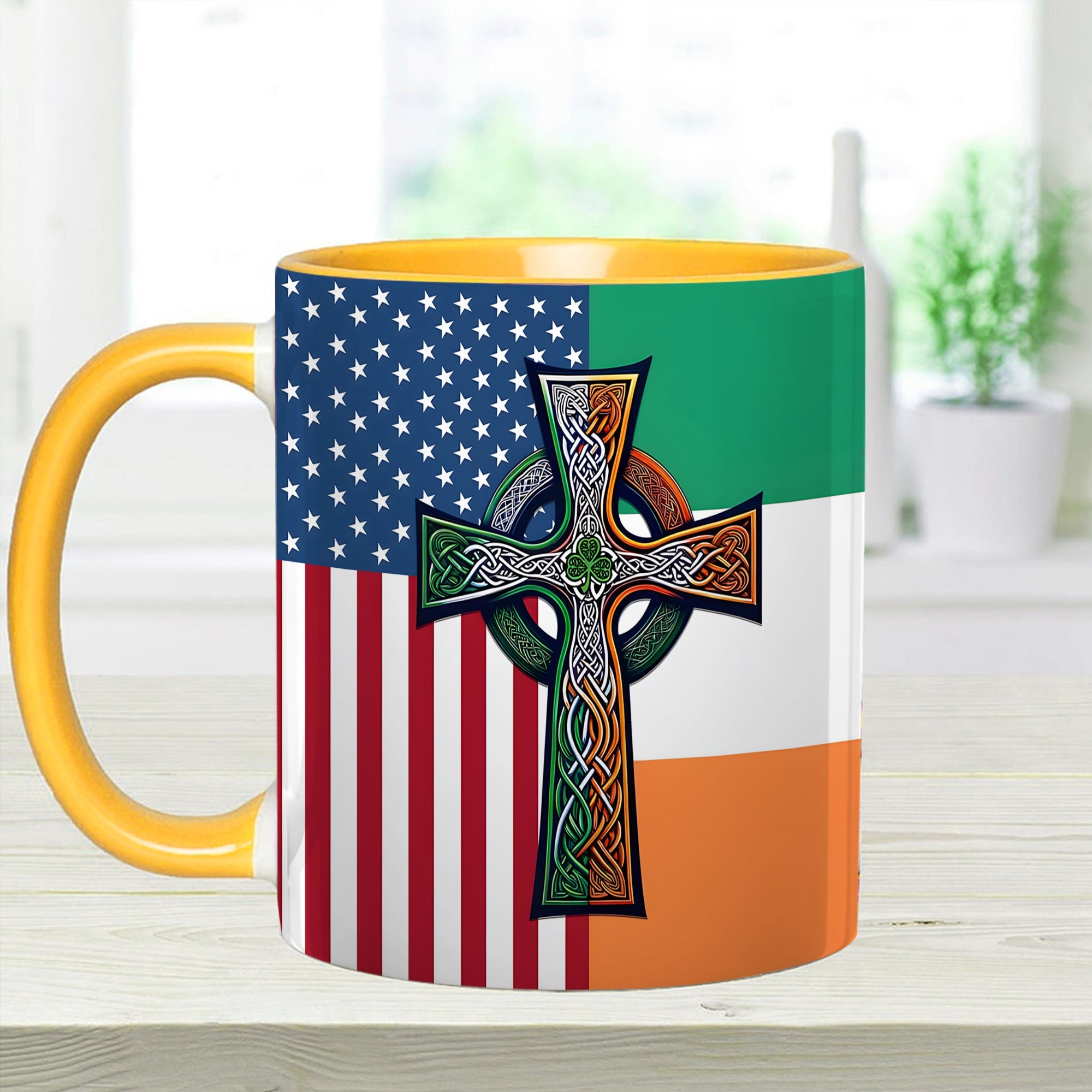 Personalized Irish-American Celtic Cross Accent Mug Gift GradoCreations