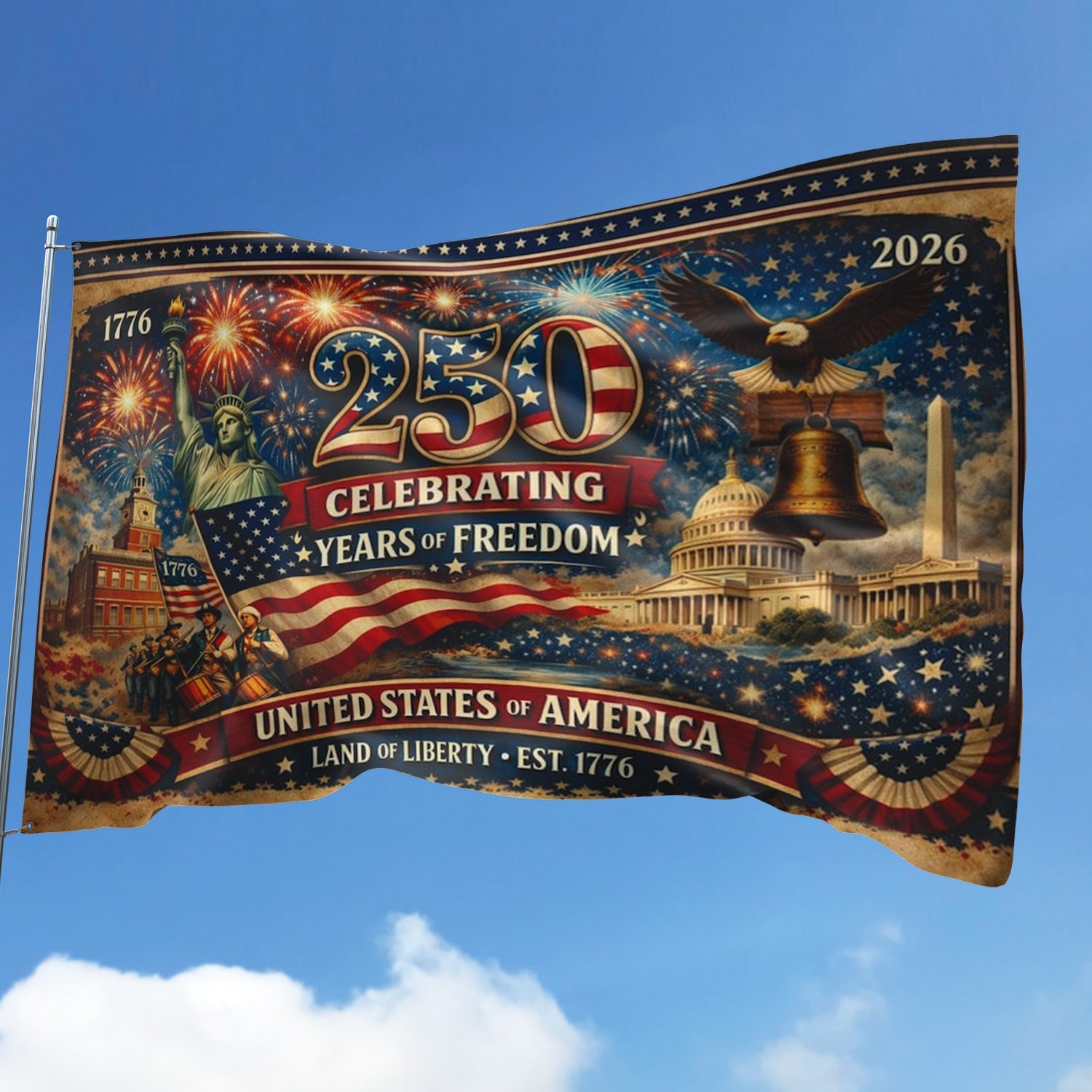 USA 250th Anniversary Flag Double-Sided Patriotic Decor GradoCreations