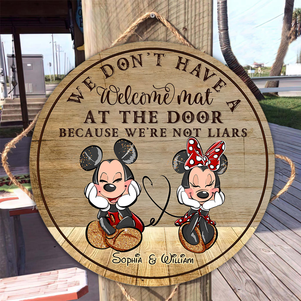 Personalized Round Wood Sign Welcome Mat Couple Gift Round Wood Sign GradoCreations