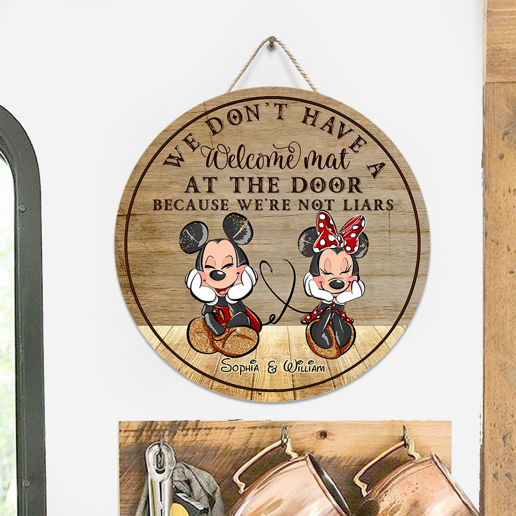 Personalized Round Wood Sign Welcome Mat Couple Gift Round Wood Sign GradoCreations