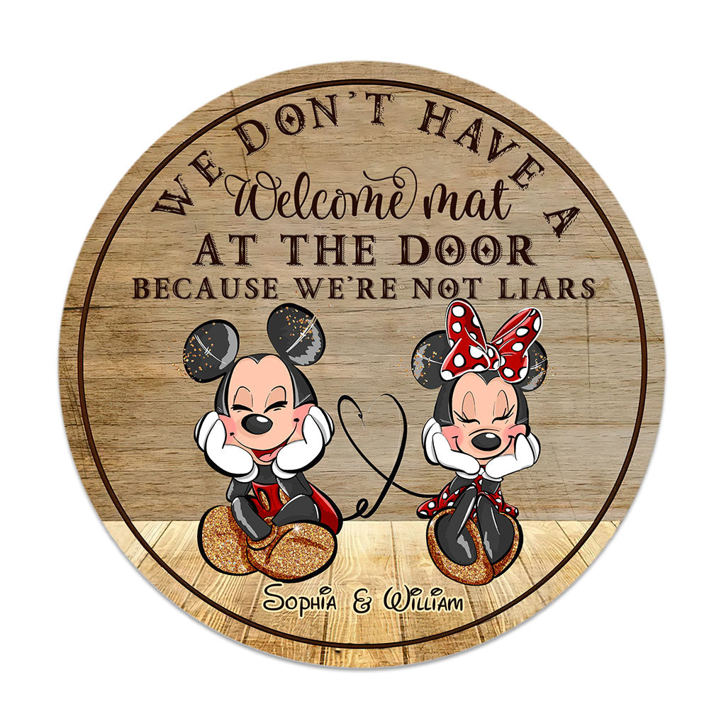 Personalized Round Wood Sign Welcome Mat Couple Gift Round Wood Sign GradoCreations