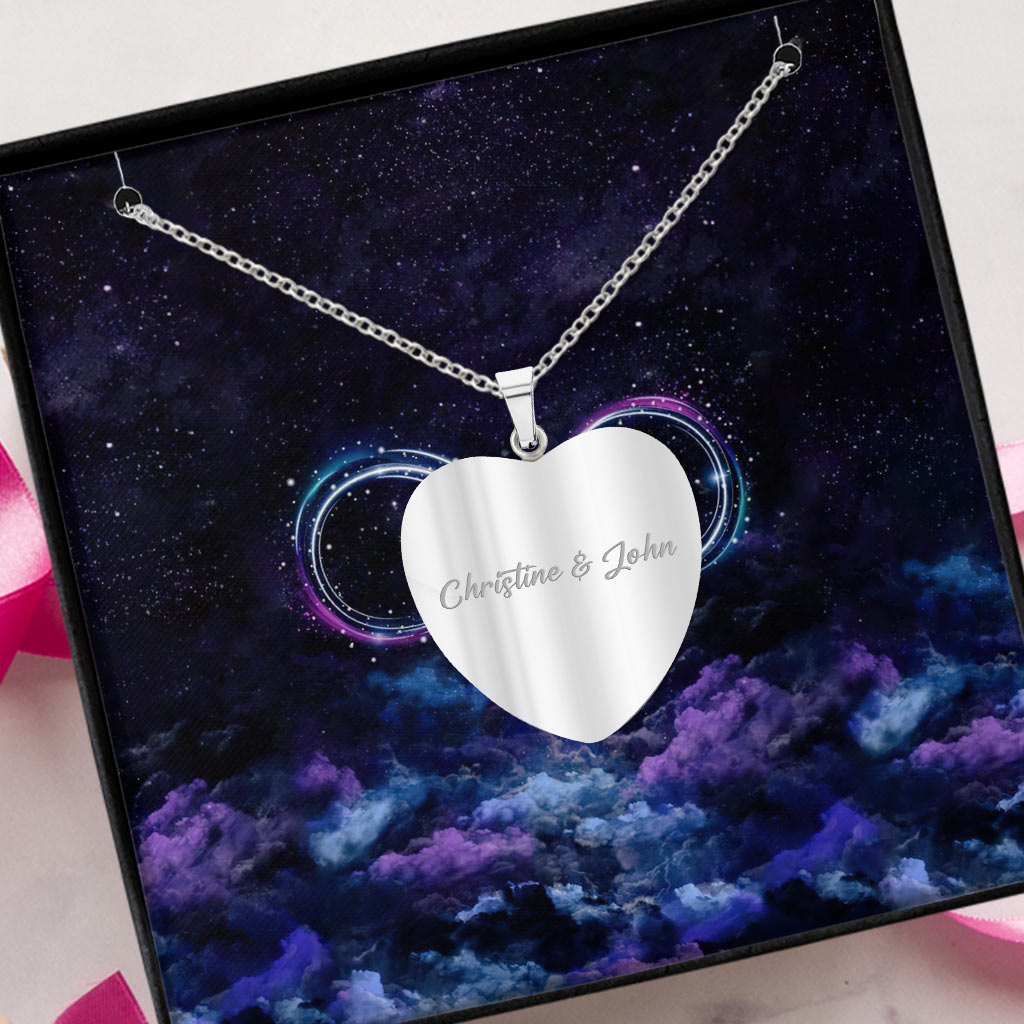 Personalized Ohana Heart Pendant Necklace for Couples - Custom Engraved Gift Heart Pendant Necklace GradoCreations