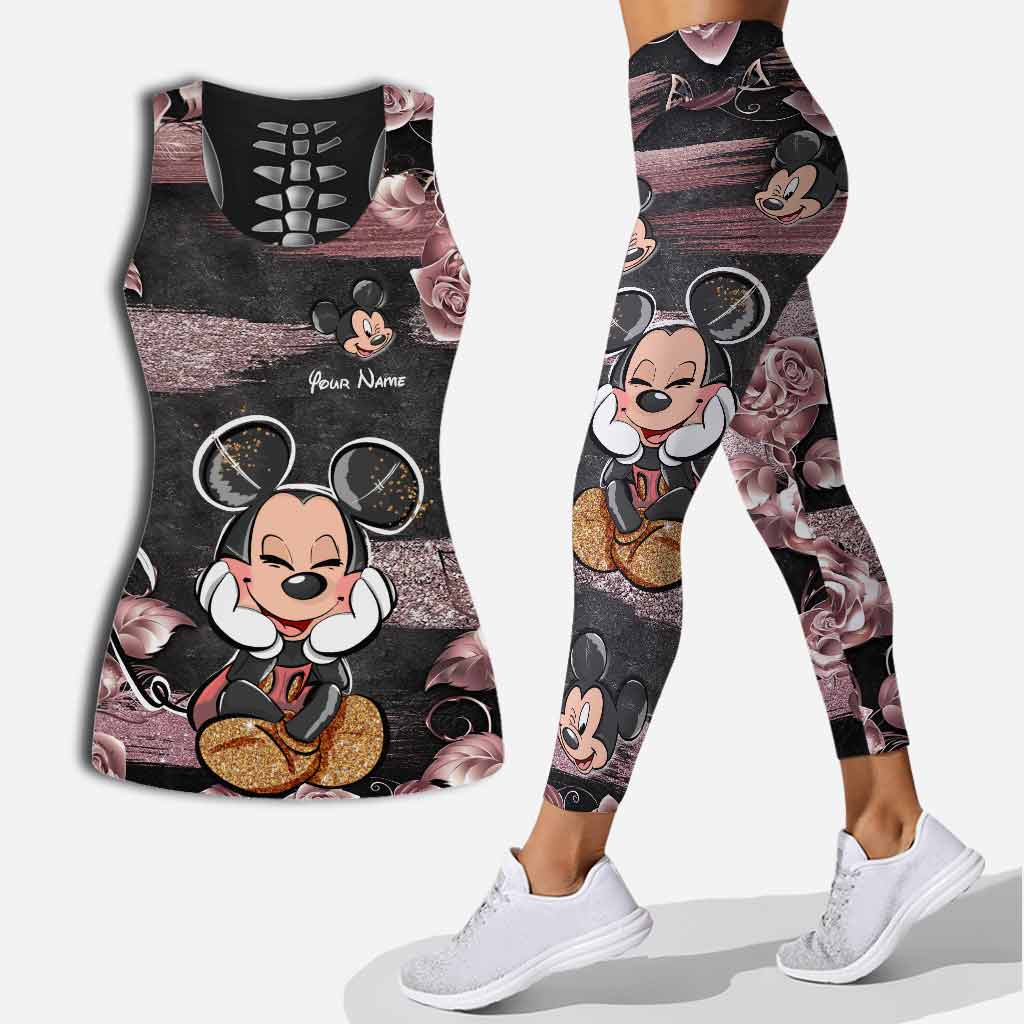 Personalized Pink Mouse Ears Hollow Tank Top & Leggings Set Hollow Tank & Leggings GradoCreations
