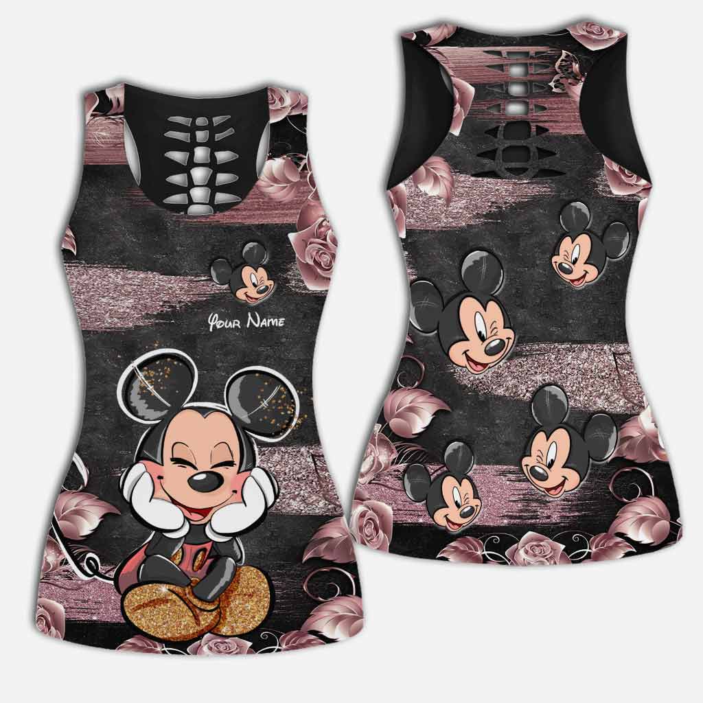 Personalized Pink Mouse Ears Hollow Tank Top & Leggings Set Hollow Tank & Leggings GradoCreations