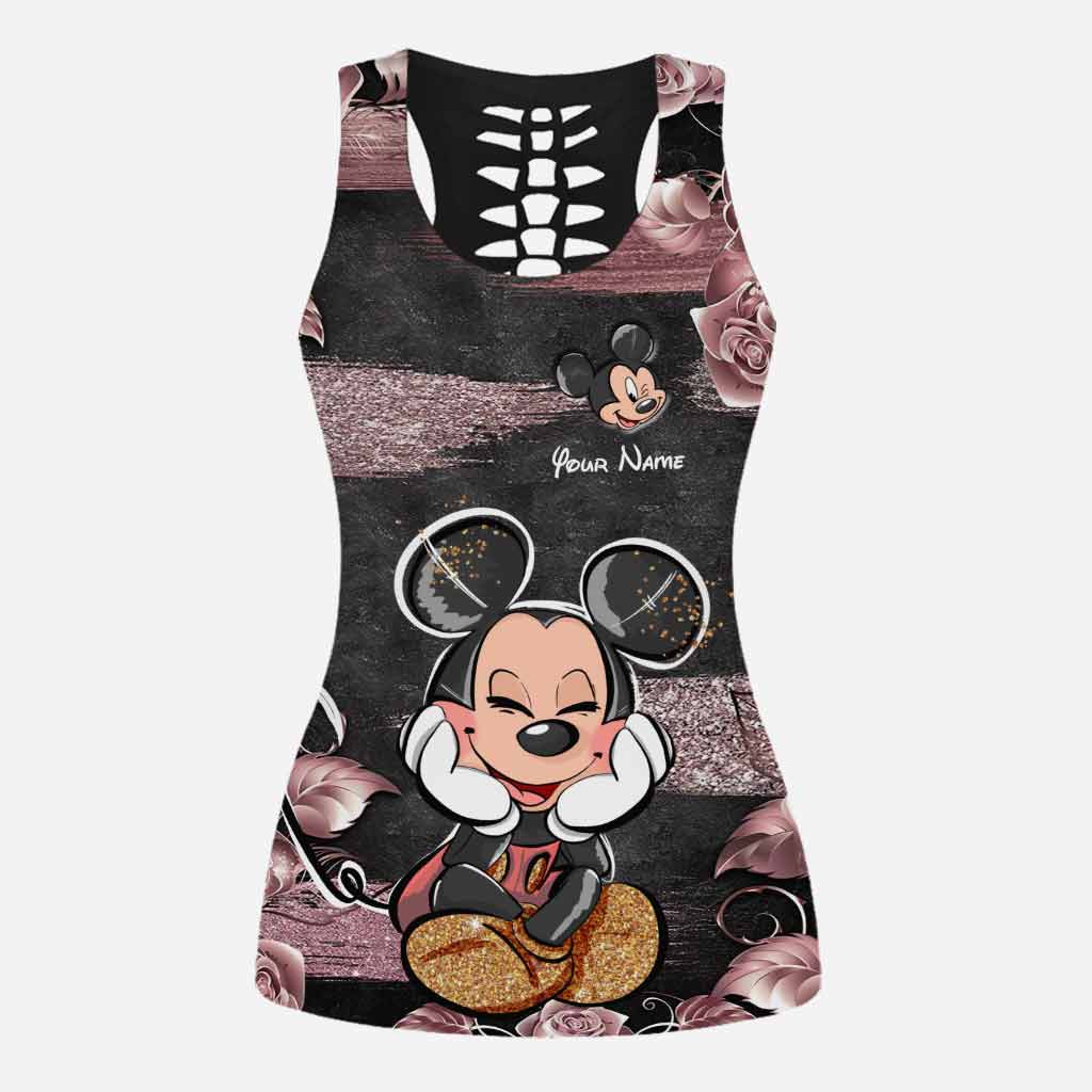 Personalized Pink Mouse Ears Hollow Tank Top & Leggings Set Hollow Tank & Leggings GradoCreations