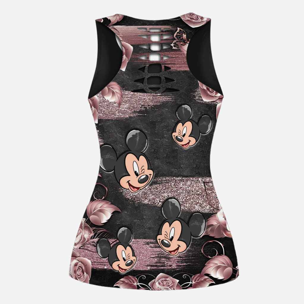 Personalized Pink Mouse Ears Hollow Tank Top & Leggings Set Hollow Tank & Leggings GradoCreations