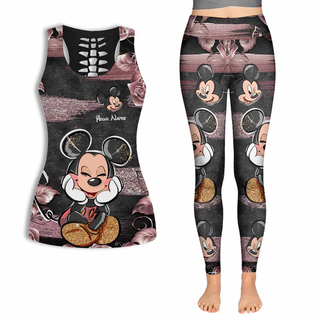 Personalized Pink Mouse Ears Hollow Tank Top & Leggings Set Hollow Tank & Leggings GradoCreations