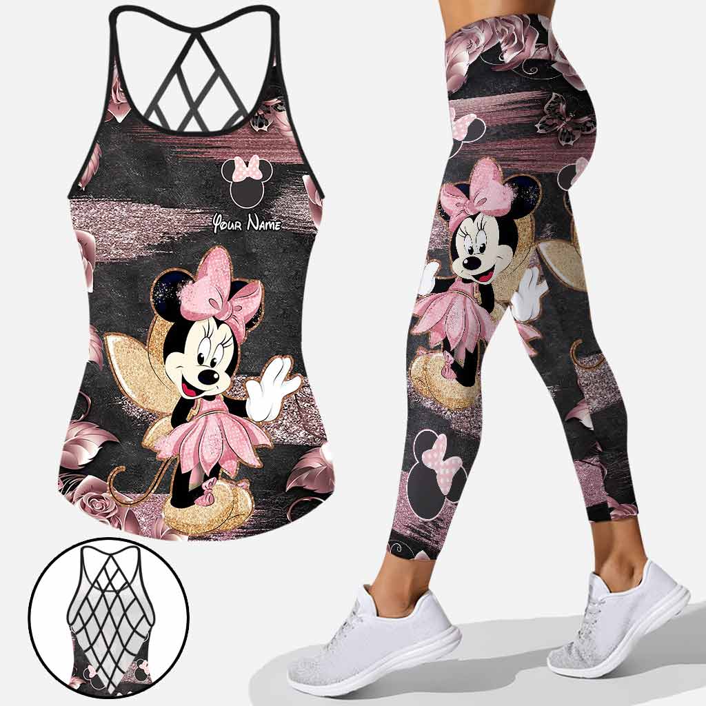 Personalized Little Pink Mouse Ears Cross Tank & Leggings Set Cross Tank Top & Leggings GradoCreations