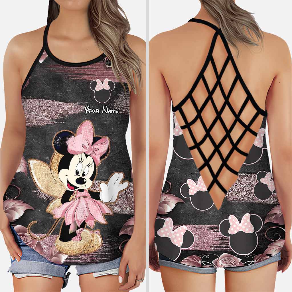 Personalized Little Pink Mouse Ears Cross Tank & Leggings Set Cross Tank Top & Leggings GradoCreations