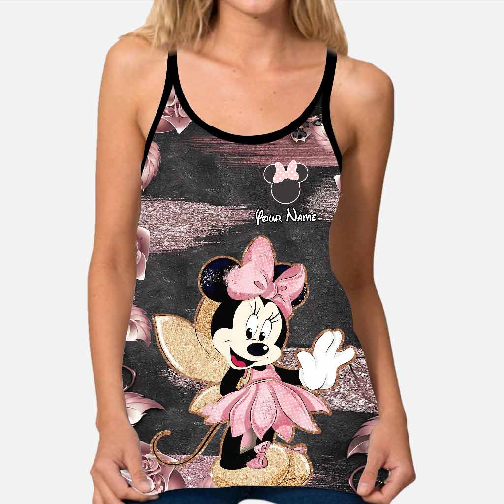 Personalized Little Pink Mouse Ears Cross Tank & Leggings Set Cross Tank Top & Leggings GradoCreations