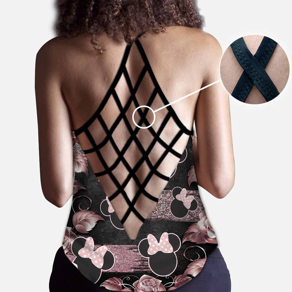 Personalized Little Pink Mouse Ears Cross Tank & Leggings Set Cross Tank Top & Leggings GradoCreations