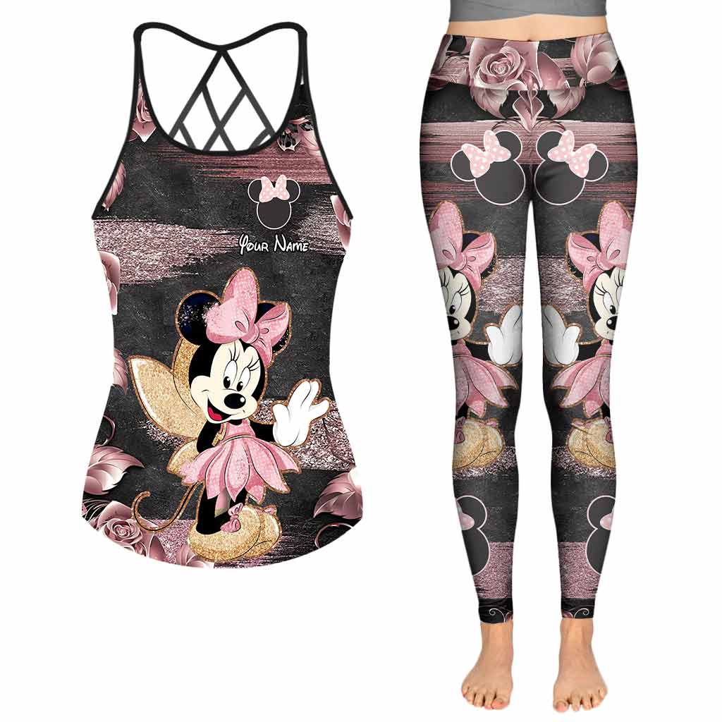 Personalized Little Pink Mouse Ears Cross Tank & Leggings Set Cross Tank Top & Leggings GradoCreations