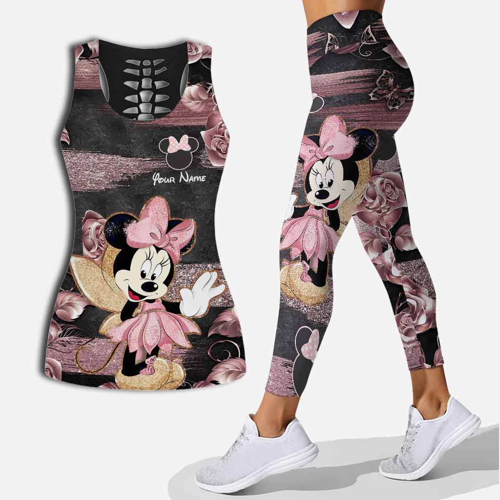 Personalized Hollow Tank Top and Leggings with Minnie Mouse Design for Kids' Birthday Gifts Hollow Tank & Leggings GradoCreations