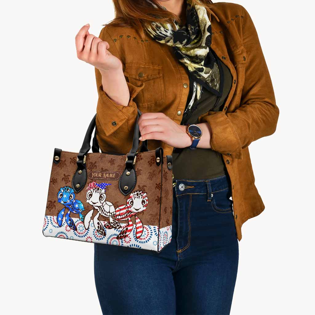 Personalized Independence Day Leather Handbag with Turtle Design Leather Handbag GradoCreations