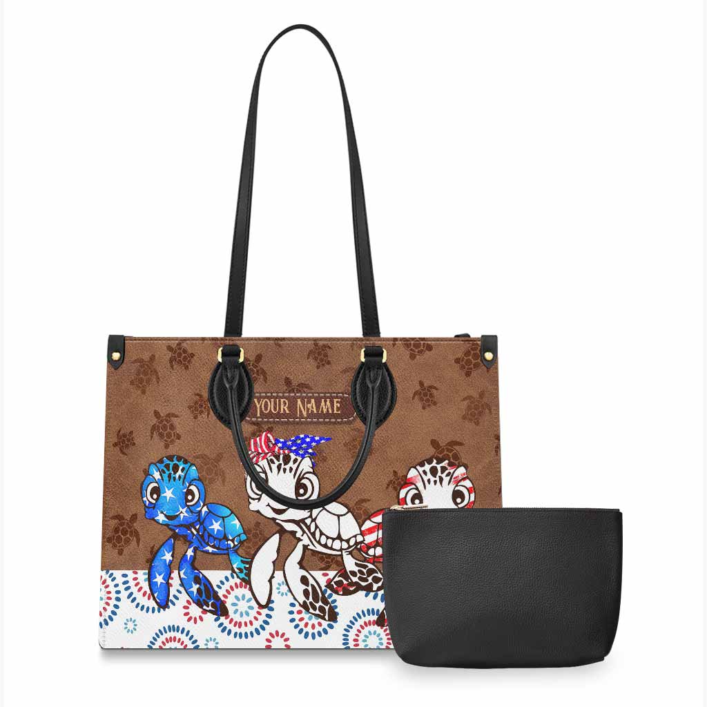 Personalized Independence Day Leather Handbag with Turtle Design Leather Handbag GradoCreations
