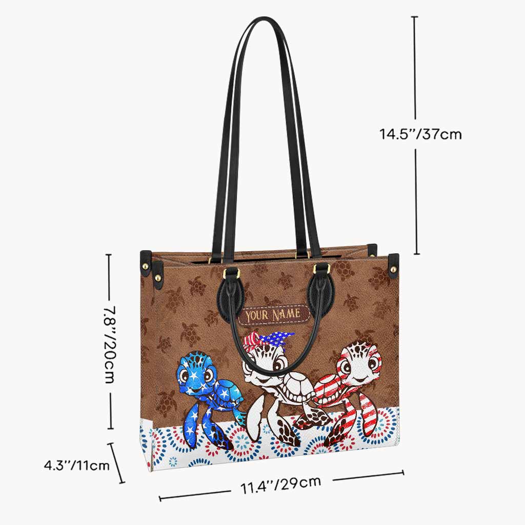 Personalized Independence Day Leather Handbag with Turtle Design Leather Handbag GradoCreations