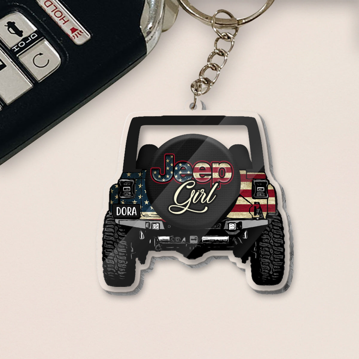 Personalized Jeep Girl Transparent Keychain Custom Name Gift One-sided Keychain GradoCreations