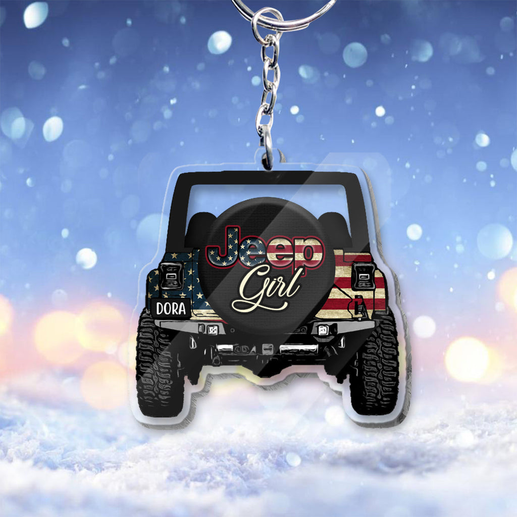 Personalized Jeep Girl Transparent Keychain Custom Name Gift One-sided Keychain GradoCreations