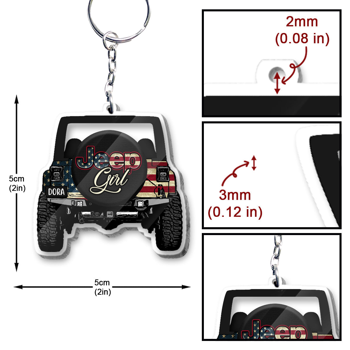 Personalized Jeep Girl Transparent Keychain Custom Name Gift One-sided Keychain GradoCreations