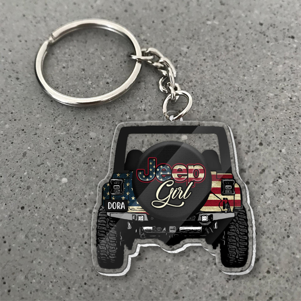 Personalized Jeep Girl Transparent Keychain Custom Name Gift One-sided Keychain GradoCreations