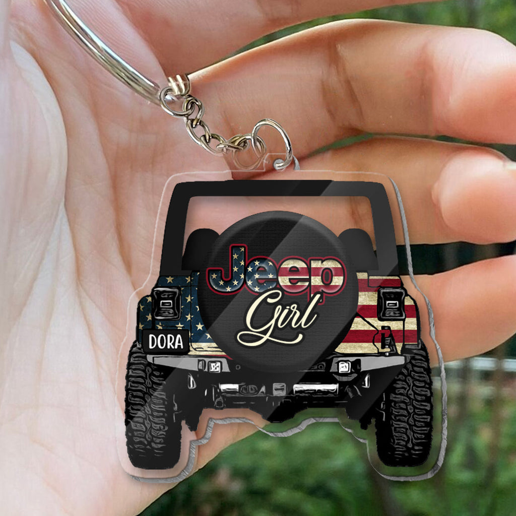 Personalized Jeep Girl Transparent Keychain Custom Name Gift One-sided Keychain GradoCreations
