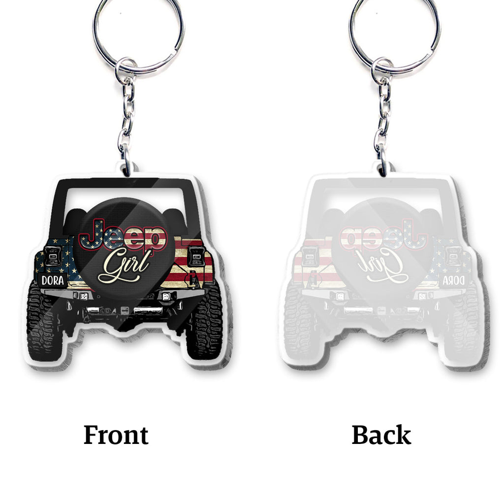 Personalized Jeep Girl Transparent Keychain Custom Name Gift One-sided Keychain GradoCreations