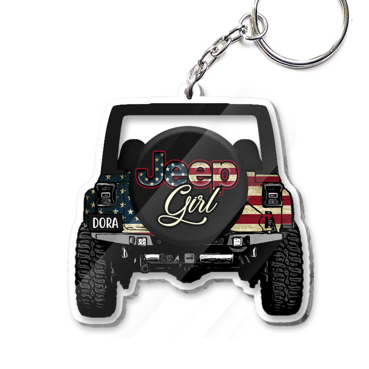 Personalized Jeep Girl Transparent Keychain Custom Name Gift One-sided Keychain GradoCreations