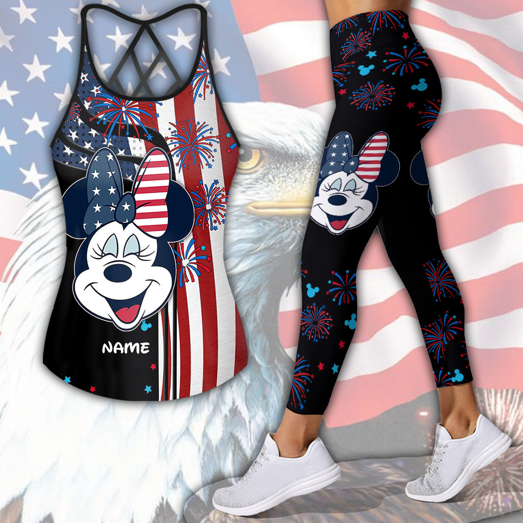 Personalized 4th of July Mouse Cross Tank Top & Leggings Set Cross Tank Top & Leggings GradoCreations