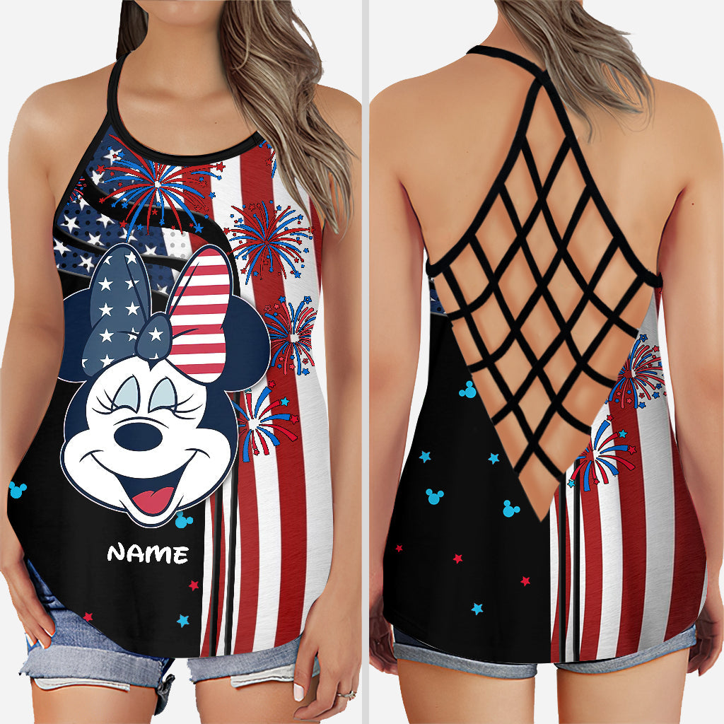 Personalized 4th of July Mouse Cross Tank Top & Leggings Set Cross Tank Top & Leggings GradoCreations