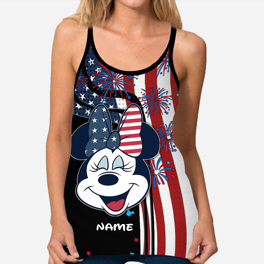 Personalized 4th of July Mouse Cross Tank Top & Leggings Set Cross Tank Top & Leggings GradoCreations