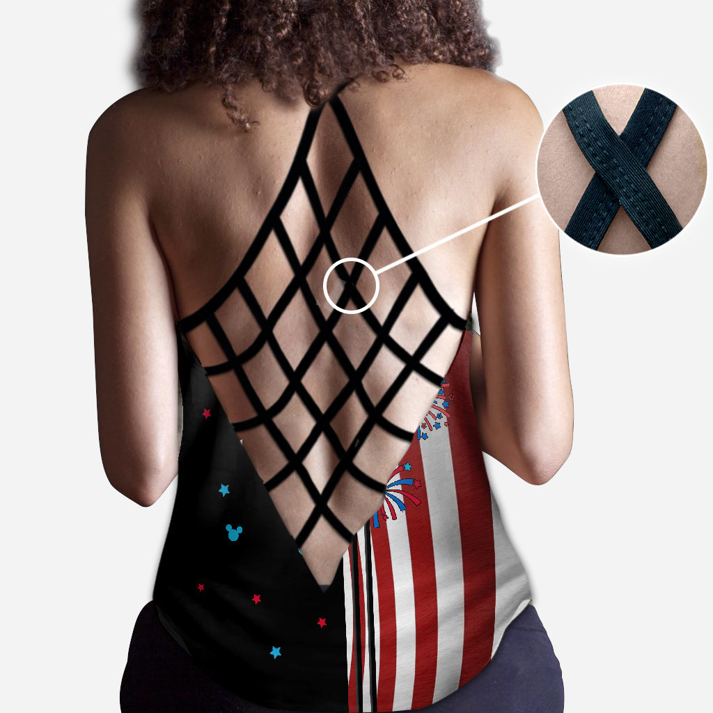 Personalized 4th of July Mouse Cross Tank Top & Leggings Set Cross Tank Top & Leggings GradoCreations